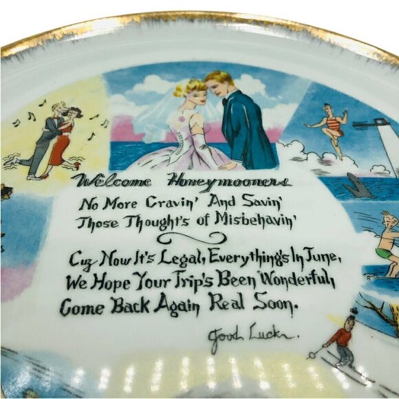 Vintage MCM Honey-Moon-ers Poem Decorative Plate - Picture 6 of 6